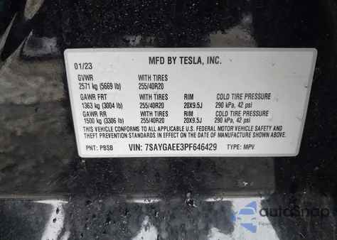 2023 Tesla Model Y Awd/Long Range Dual Motor All-Wheel Drive from USA, damaged, VIN 7SAYGAEE3PF646429